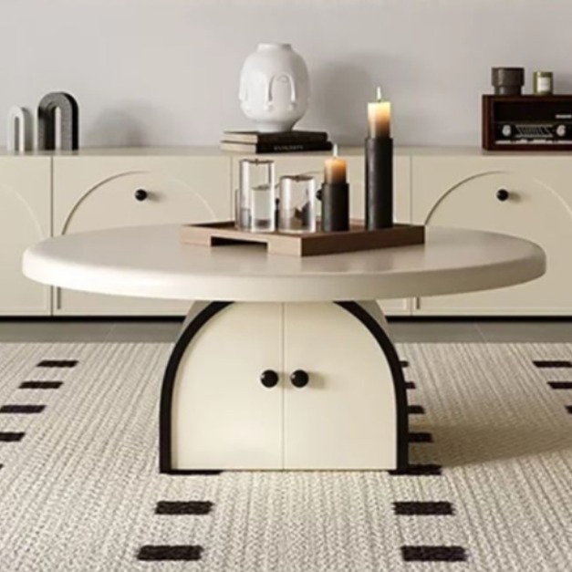 【萊典系列】奶油風儲物茶几 簡約時尚家用客廳烤漆圓茶几