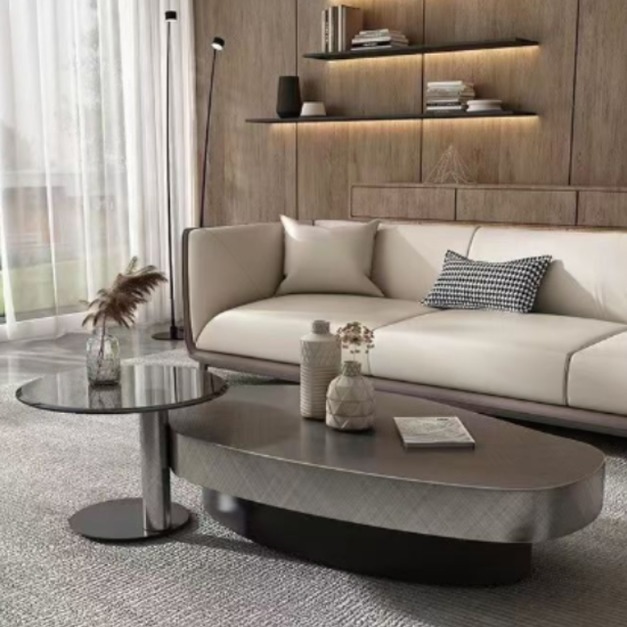 【萊典系列】極簡風家用茶几 客廳簡約時尚不鏽鋼+鋼化玻璃組合茶几