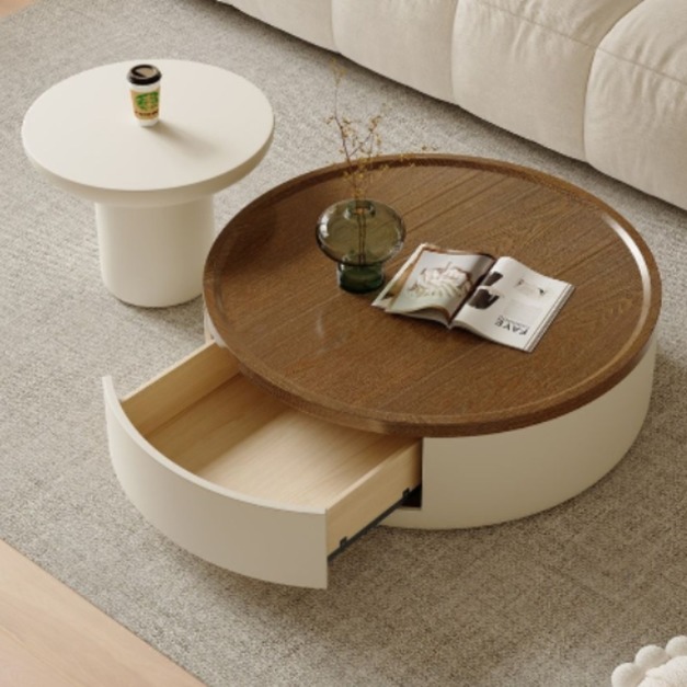 【萊典系列】極簡風格家用組合茶几簡約客廳時尚木面圓茶几