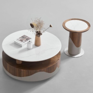 極簡風格家用組合茶几 創意簡約客廳8mm巧樂茲石面微晶石茶几