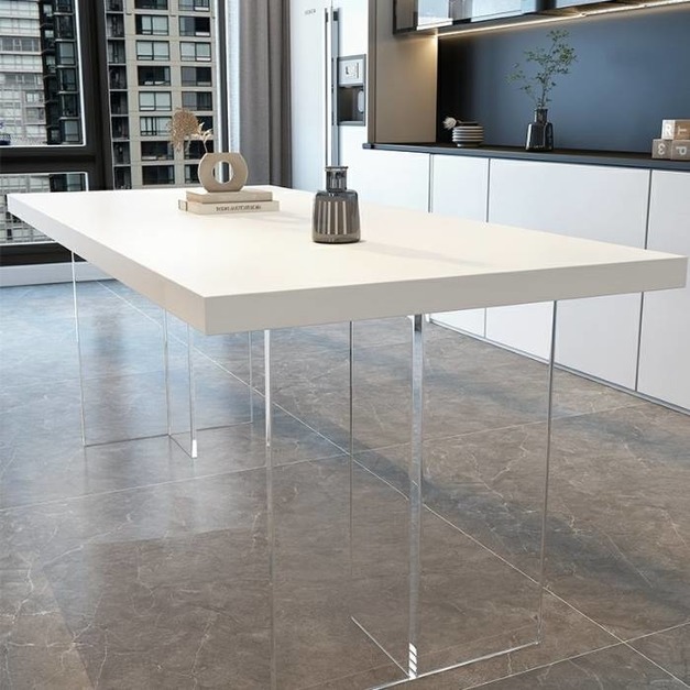 意式極簡亞克力底架餐桌簡約家用下掛長方形岩板餐桌