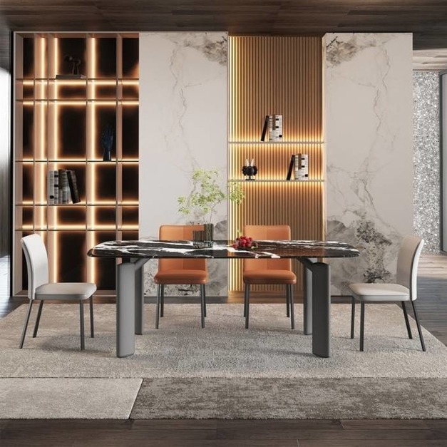 意式極簡長方形餐台 餐廳時尚寶格麗黑超晶石餐桌