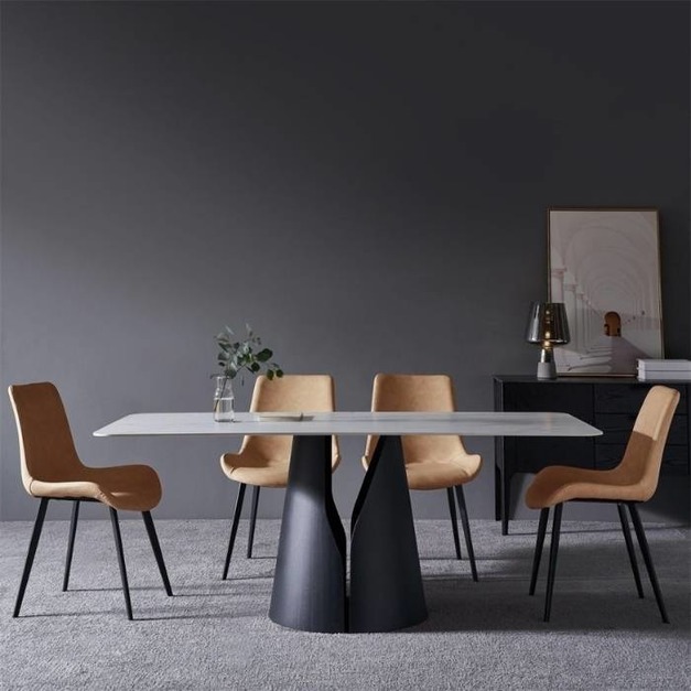 啞光岩板餐桌家用小戶型簡約個性長方形意式極簡餐桌（魚肚白）