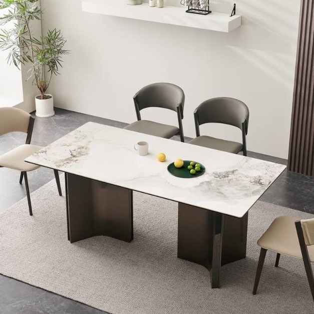 【雲貝蓓系列】 極簡餐廳6+8厘複合亮光香奈兒面板餐桌簡約大氣長餐桌