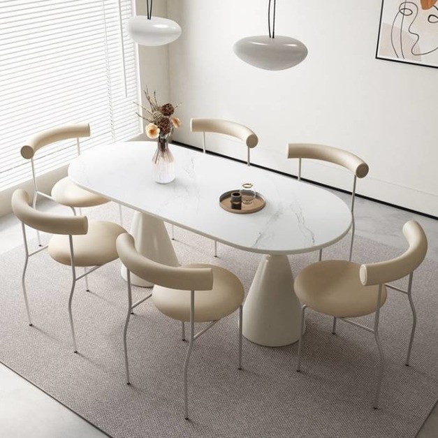 奶油風創意客餐廳傢俱岩板餐桌 