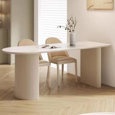 現代簡約白色岩板餐桌奶油風輕奢家用小戶型餐桌