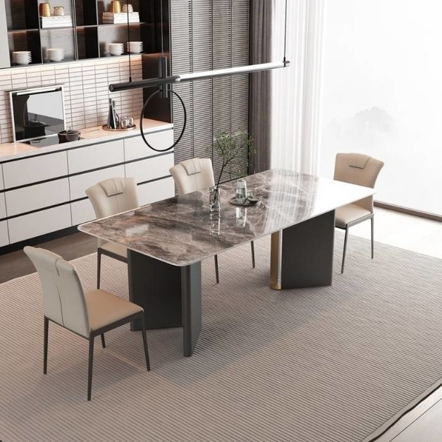 輕奢風格長方形岩板餐台家用大小戶型餐廳餐桌