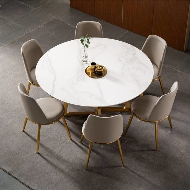 時尚輕奢家用桌子小戶型鈦金簡約啞光岩板餐桌（雪山白）