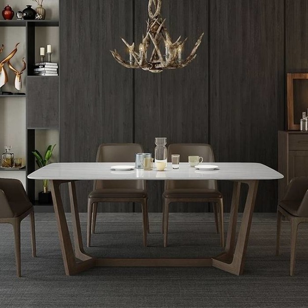 白蠟木大理石餐桌 簡約小戶型長方形餐桌（爵士白）