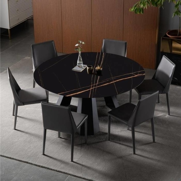 時尚極簡啞光岩板餐桌簡約圓桌小戶型多人用餐桌