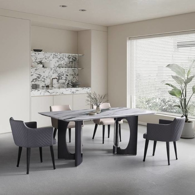 【羅伯卡特系列】極簡風格 餐廳家用煙影流香人造大理石長餐桌