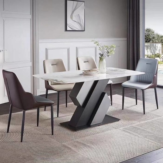 意式極簡岩板餐桌家用小戶型飯桌長方形亮光餐桌