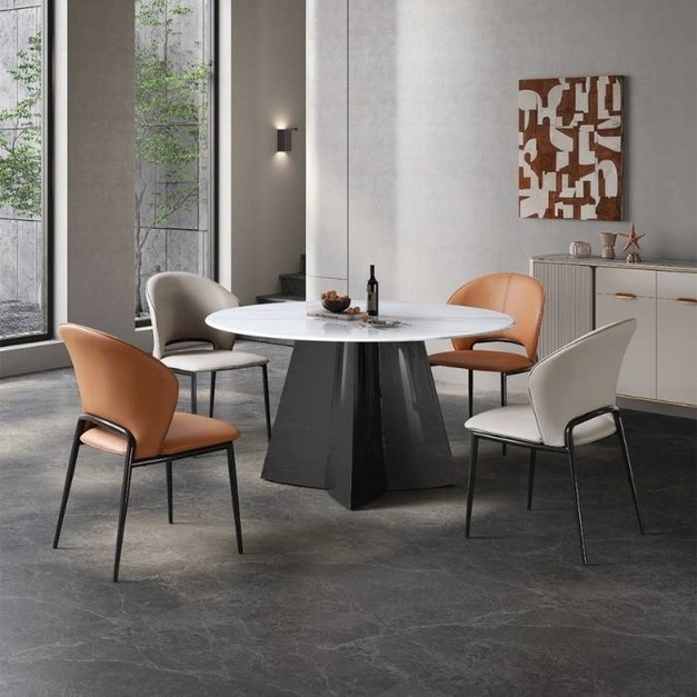 【哥斯圖系列】意式極簡浣溪沙微晶石檯面餐桌小戶型家用圓形飯桌