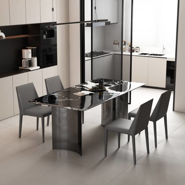 極簡寶格麗黑超晶石面餐台個性多人位餐桌