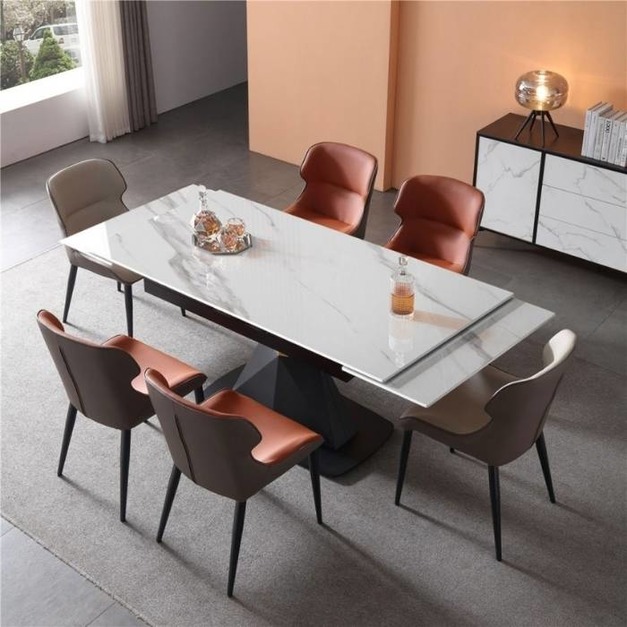 輕奢風格功能餐桌 小戶型簡約伸縮亮光岩板長方形餐桌（魚肚白）