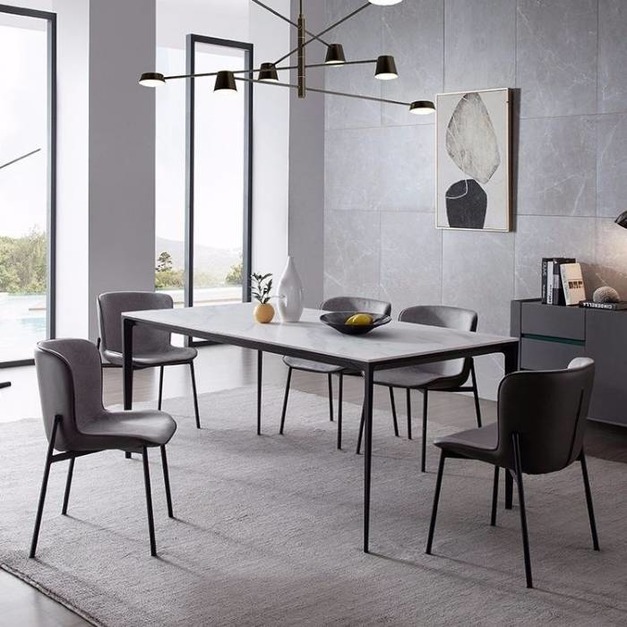 餐廳長方形餐台意式極簡啞光岩板餐桌（雪山石）