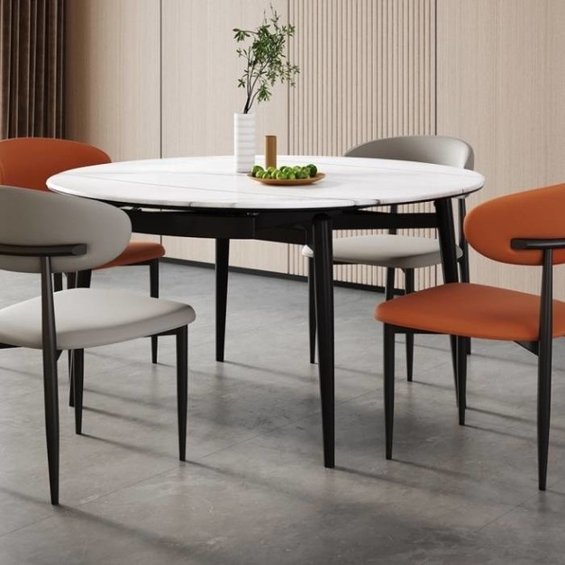 【摩登奢居系列】意式極簡7.5mm微晶石檯面餐桌伸縮功能小戶型圓餐桌