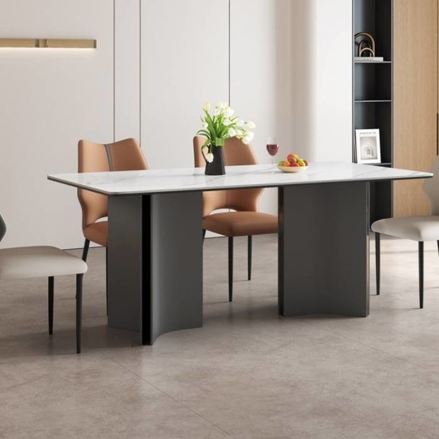 【摩登奢居系列】極簡風12mm亮光雪山白岩板餐桌個性時尚長餐桌