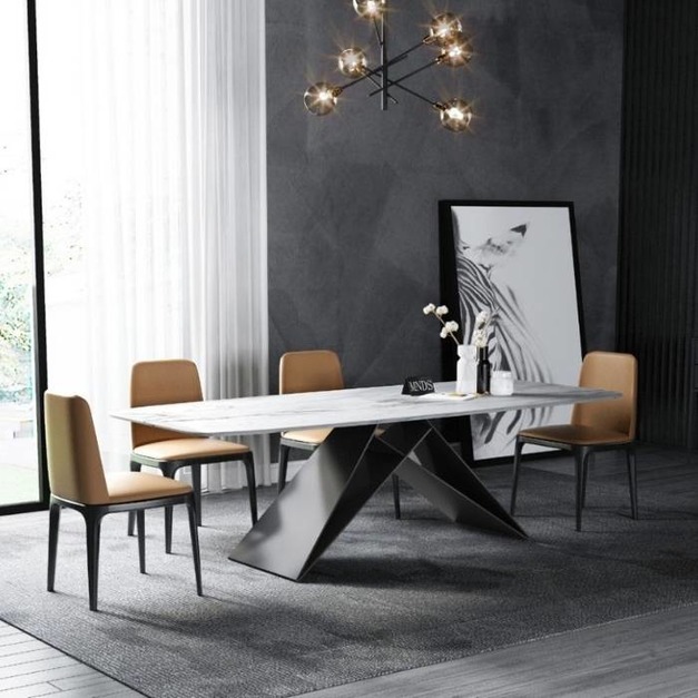 大理石餐桌簡約小戶型網紅意式極簡家用多人餐桌（中花白）