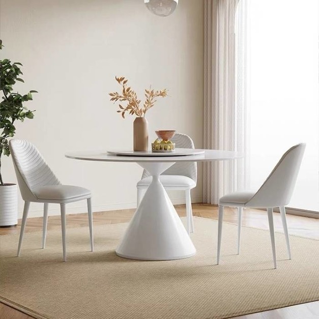 簡約家用岩板餐台 奶油風餐廳旋轉含轉盤餐桌