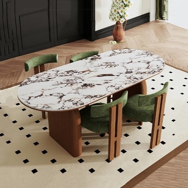 【摩登奢居系列】中古風系列 復古時尚寶格麗岩板餐桌中古風家用長方形飯桌