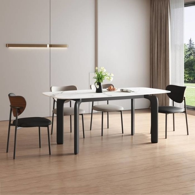 【摩登奢居系列】簡約時尚亮光雪山白岩板檯麵餐台極簡風家用餐廳長餐桌