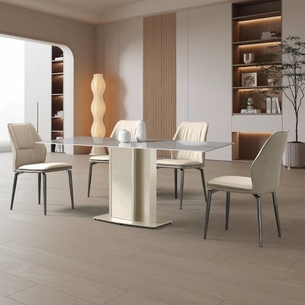 【哥斯圖系列】12mm亮光魚肚白餐桌 意式極簡風大小戶型長方形餐桌