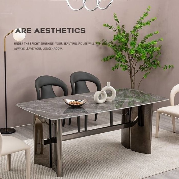 極簡長方形餐桌意式簡約家用餐廳超晶石長餐臺