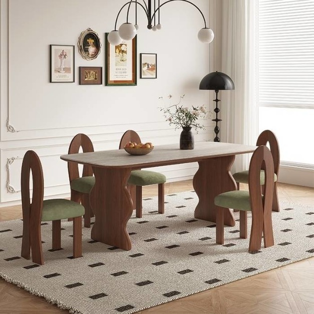 【賽茨傢俱系列】中古風系列 波浪餐桌中古風餐廳9mm啞光洞石岩板長餐桌