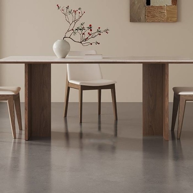 【賽茨傢俱系列】中古風系列 T字餐桌家用簡約餐廳洞石岩板餐桌