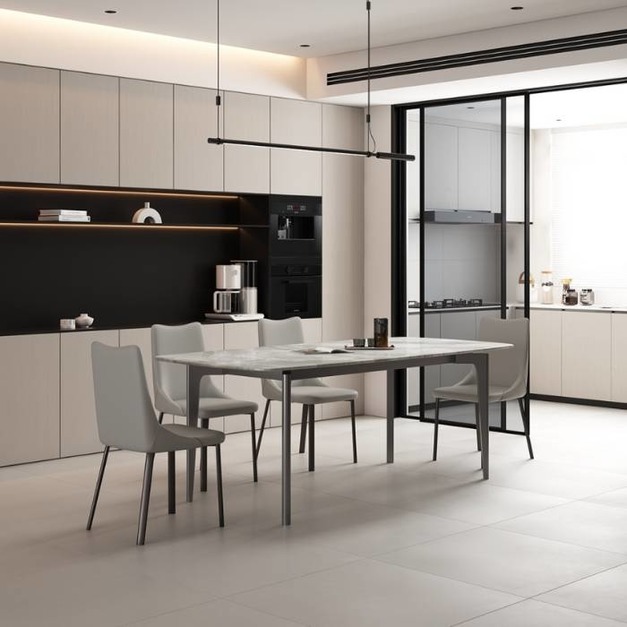【摩登奢居系列】意式極簡長方形餐台 餐廳時尚義大利灰超晶石餐桌