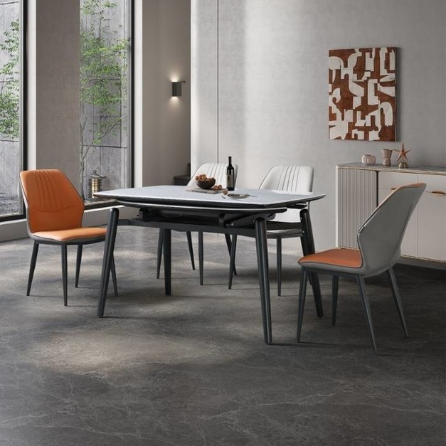 【哥斯圖系列】極簡微晶石檯面餐桌 家用功能可伸縮摺疊家用餐台