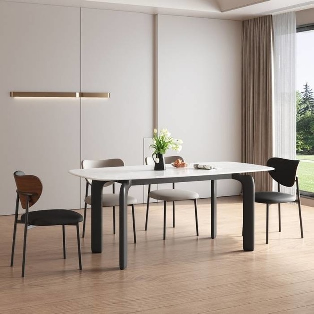 【摩登奢居系列】簡約時尚白冰玉超晶石檯麵餐台極簡風家用餐廳長餐桌