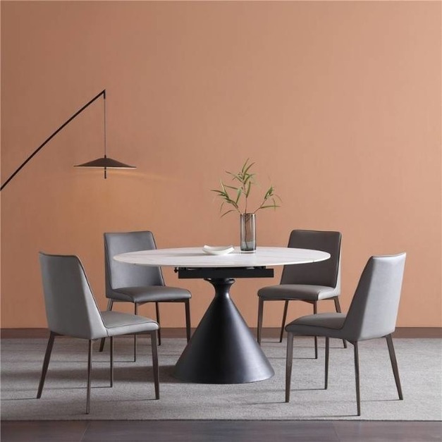 意式啞光岩板餐桌簡約多功能旋轉伸縮兩用餐桌（魚肚白）