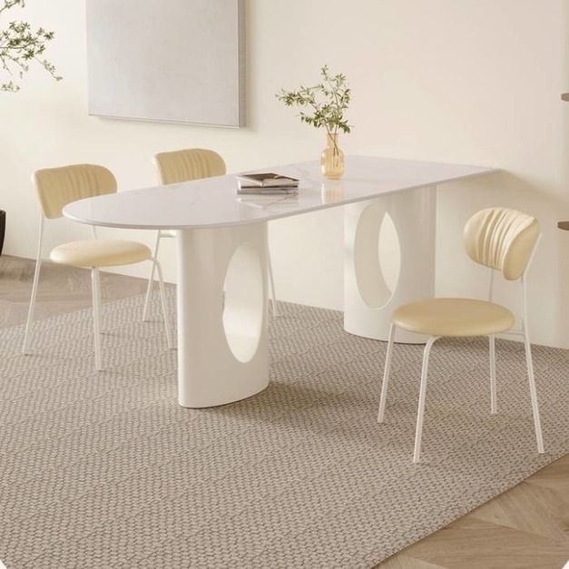 臻享家甄選 奶油風個性雪山白亮光岩板圓弧形家用簡約長餐臺