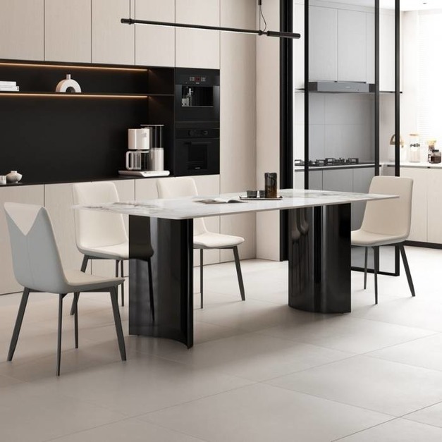 【摩登奢居系列】極簡12mm亮光香奈兒岩板餐桌個性時尚多人位長餐桌