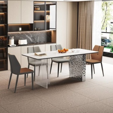【摩登奢居系列】極簡風12mm亮光雪山白岩板餐桌個性時尚長方形餐桌