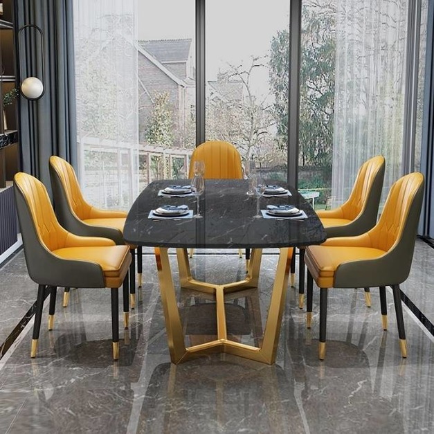 輕奢大理石餐桌家用現代簡約長方形飯桌餐台（黑白根）