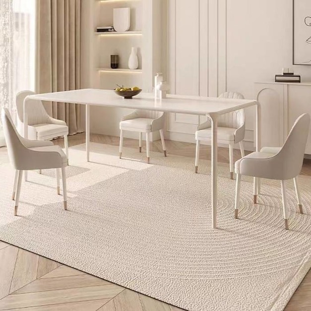 簡約啞光純白岩板餐桌極簡餐廳家用大小戶型網紅奶油風餐桌