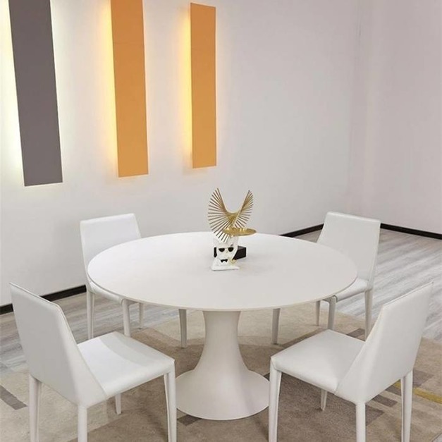【雲貝蓓系列】意式極簡奶油風 12mm啞光純白岩板圓桌簡約家用圓形帶轉盤餐臺