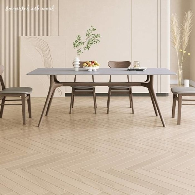 【雲貝蓓系列】極簡風格白蠟木餐桌12mm啞光維克淺灰面板岩板簡約家用長餐桌