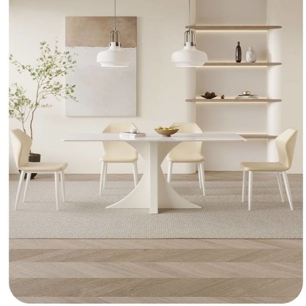  臻享家甄選 意式極簡奶油風12mm雪山白亮光岩板面家用小戶型長餐臺