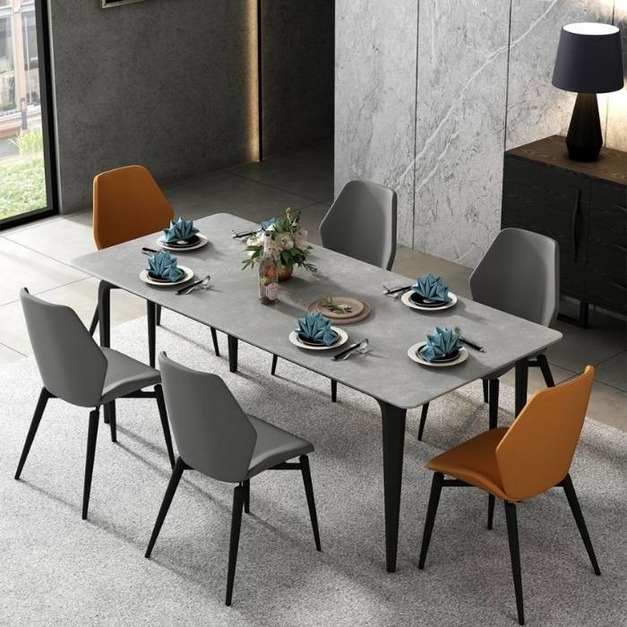 【哥斯圖系列】摩登系列極簡風格 啞光維克淺灰岩板面簡約耐看長餐桌