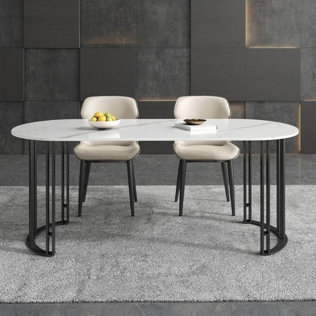 【哥斯圖系列】極簡圓弧岩板島台餐桌家用小戶型餐廳飯桌