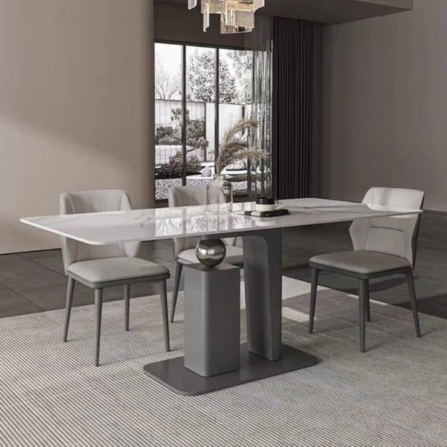 簡約亮光雪山白岩板飯桌極簡家用餐廳餐桌