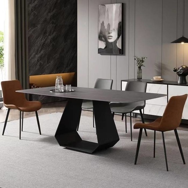 極簡風格 餐廳維克淺灰啞光12mm岩板面餐桌