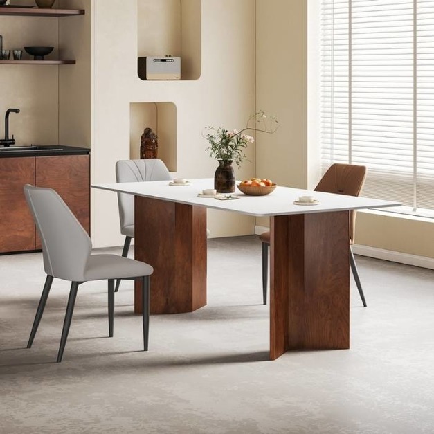 【摩登奢居系列】極簡時尚長方形餐桌 家用簡約12mm啞光純白岩板餐桌