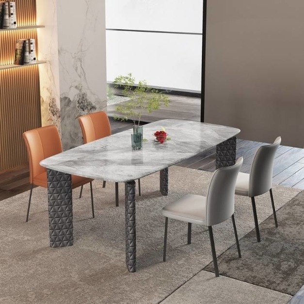 【摩登奢居系列】意式極簡風長方形餐台 餐廳時尚義大利灰超晶石餐桌