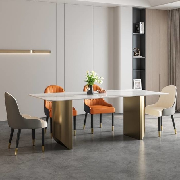 【摩登奢居系列】意式輕奢12厘亮光羊脂白玉岩板餐桌個性時尚家用長餐桌