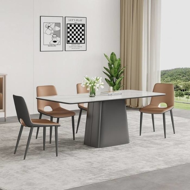 【摩登奢居系列】極簡風時尚長方形餐桌 簡約家用12mm亮光雪山白岩板餐桌